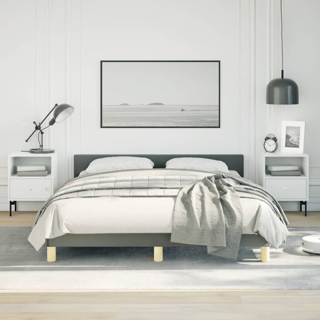 Bed Frame without Mattress Dark Grey Double Fabric Bed Frame without Mattress Dark Grey Double Fabric