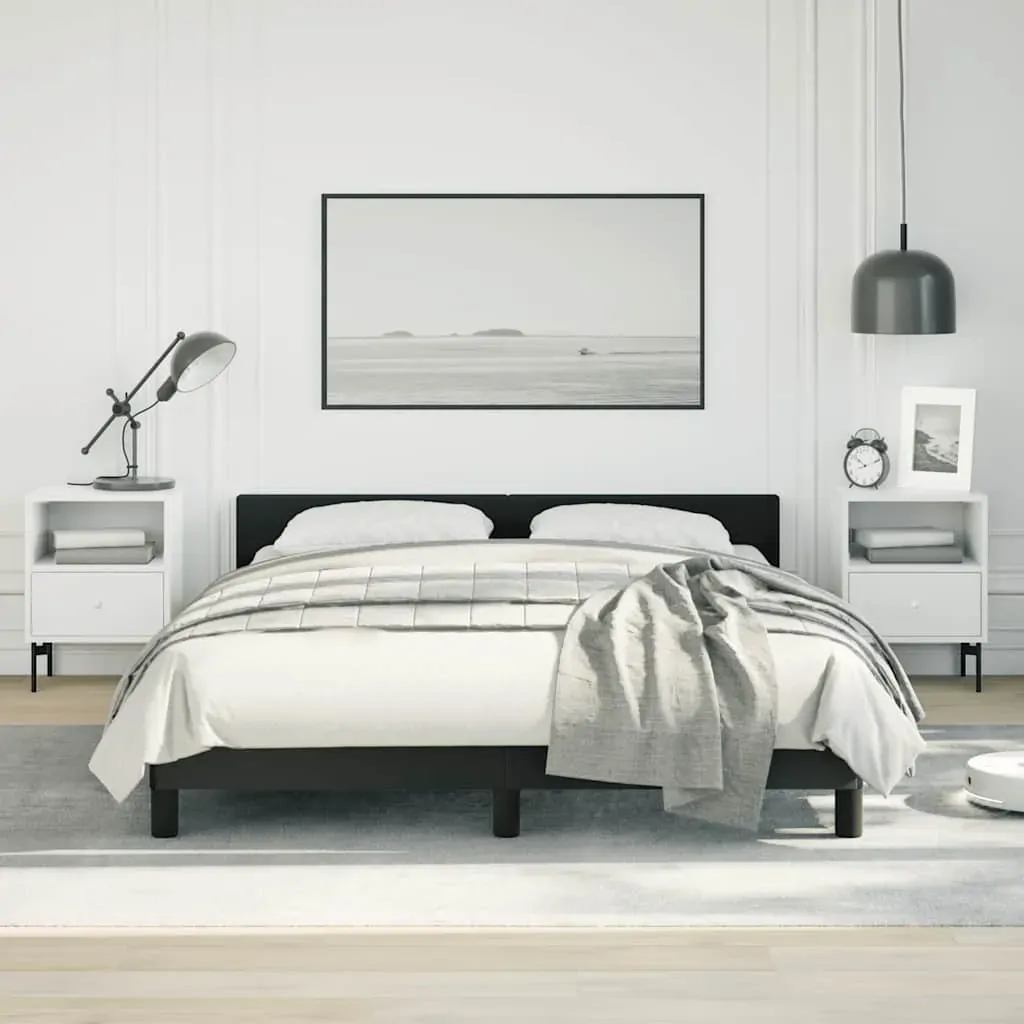 Bed Frame without Mattress Black Double Faux Leather Bed Frame without Mattress Black Double Faux Leather