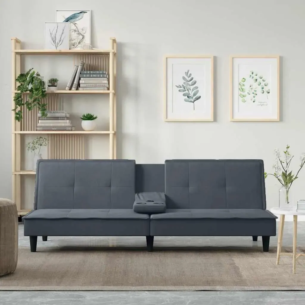 Sofa Bed with Cup Holders Dark Grey Velvet Sofa Bed with Cup Holders Dark Grey Velvet