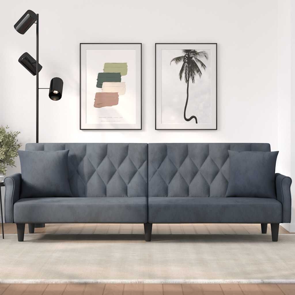 Sofa Bed with Armrests Dark Grey Velvet Sofa Bed with Armrests Dark Grey Velvet