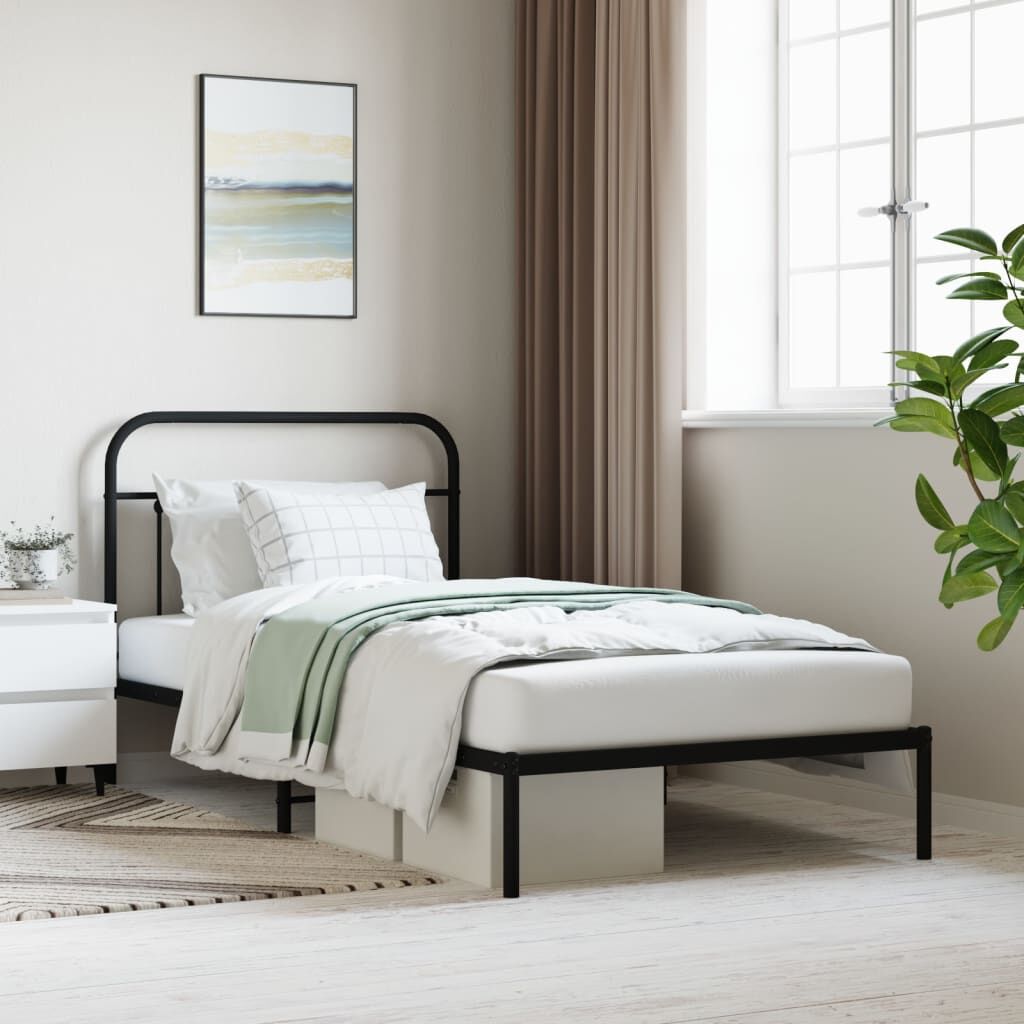 Metal Bed Frame without Mattress with Headboard Black 107x203 cm King Single Metal Bed Frame without Mattress with Headboard Black 107x203 cm King Single