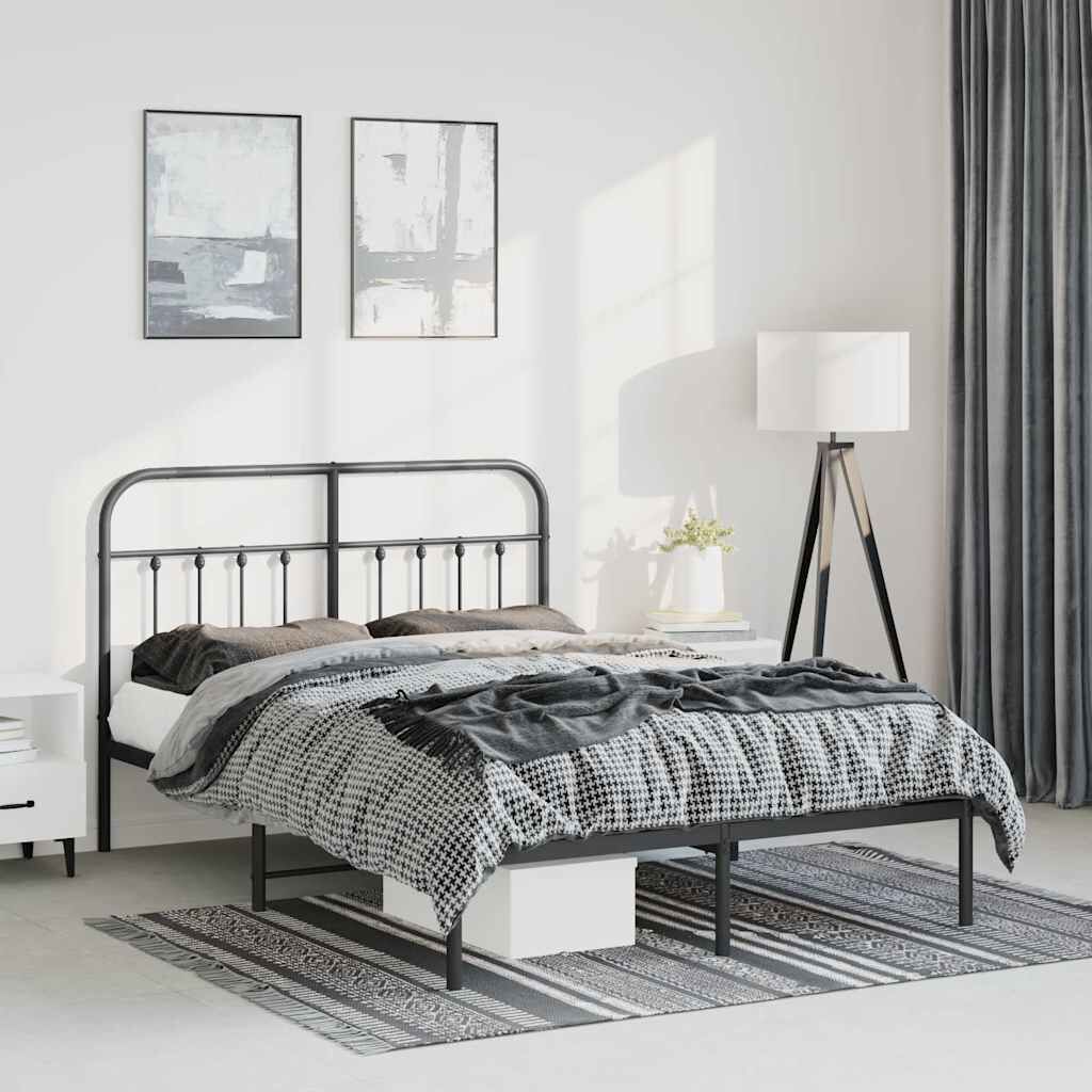 Metal Bed Frame without Mattress with Headboard Black 135x190 cm Metal Bed Frame without Mattress with Headboard Black 135x190 cm