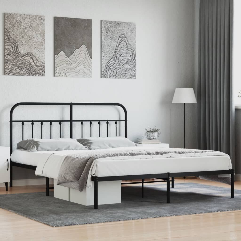 Metal Bed Frame without Mattress with Headboard Black 183x203 cm King Metal Bed Frame without Mattress with Headboard Black 183x203 cm King
