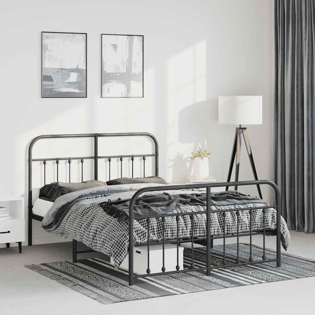Metal Bed Frame without Mattress with Footboard Black 135x190 cm Metal Bed Frame without Mattress with Footboard Black 135x190 cm