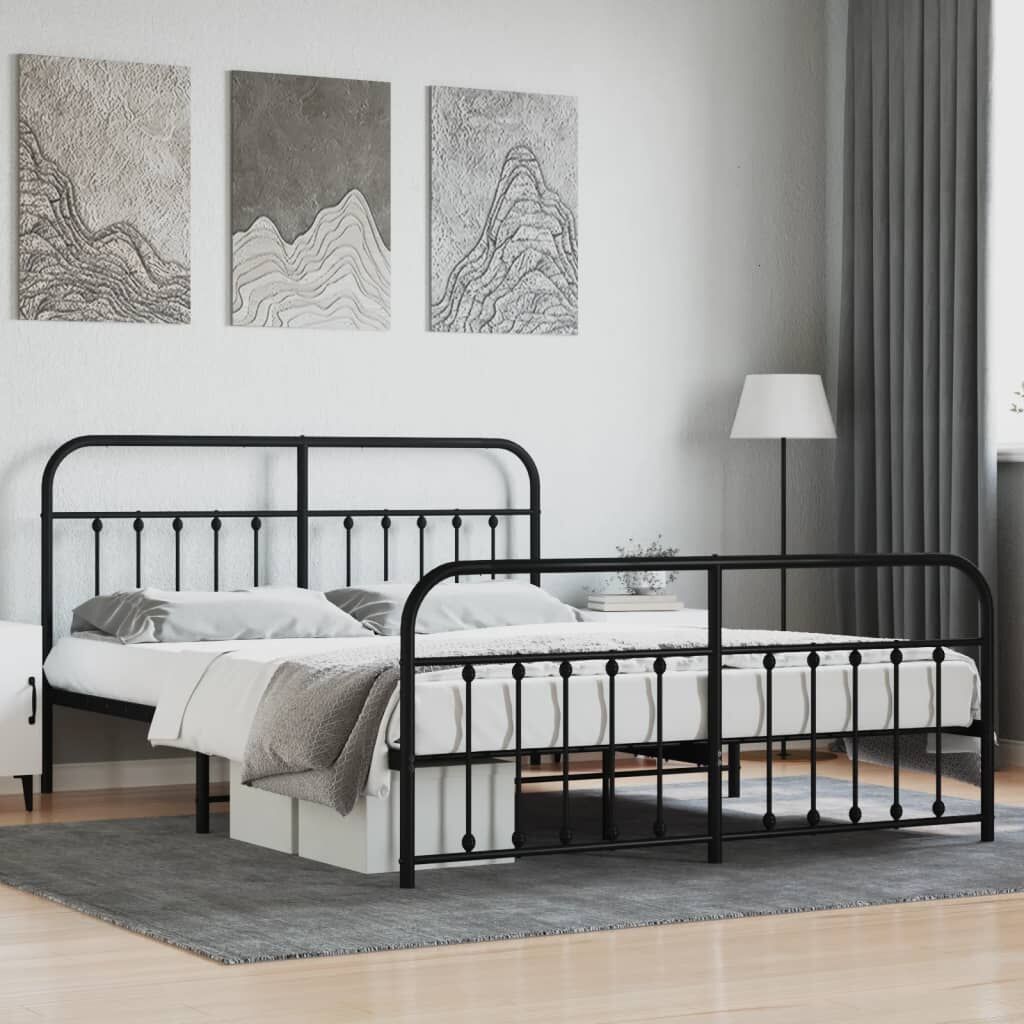Metal Bed Frame without Mattress with Footboard Black 183x203 cm King Metal Bed Frame without Mattress with Footboard Black 183x203 cm King