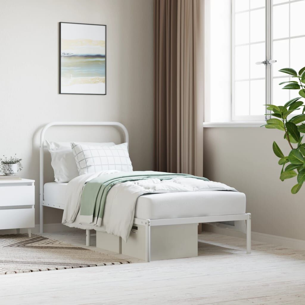 Metal Bed Frame without Mattress with Headboard White 90x190 cm Metal Bed Frame without Mattress with Headboard White 90x190 cm