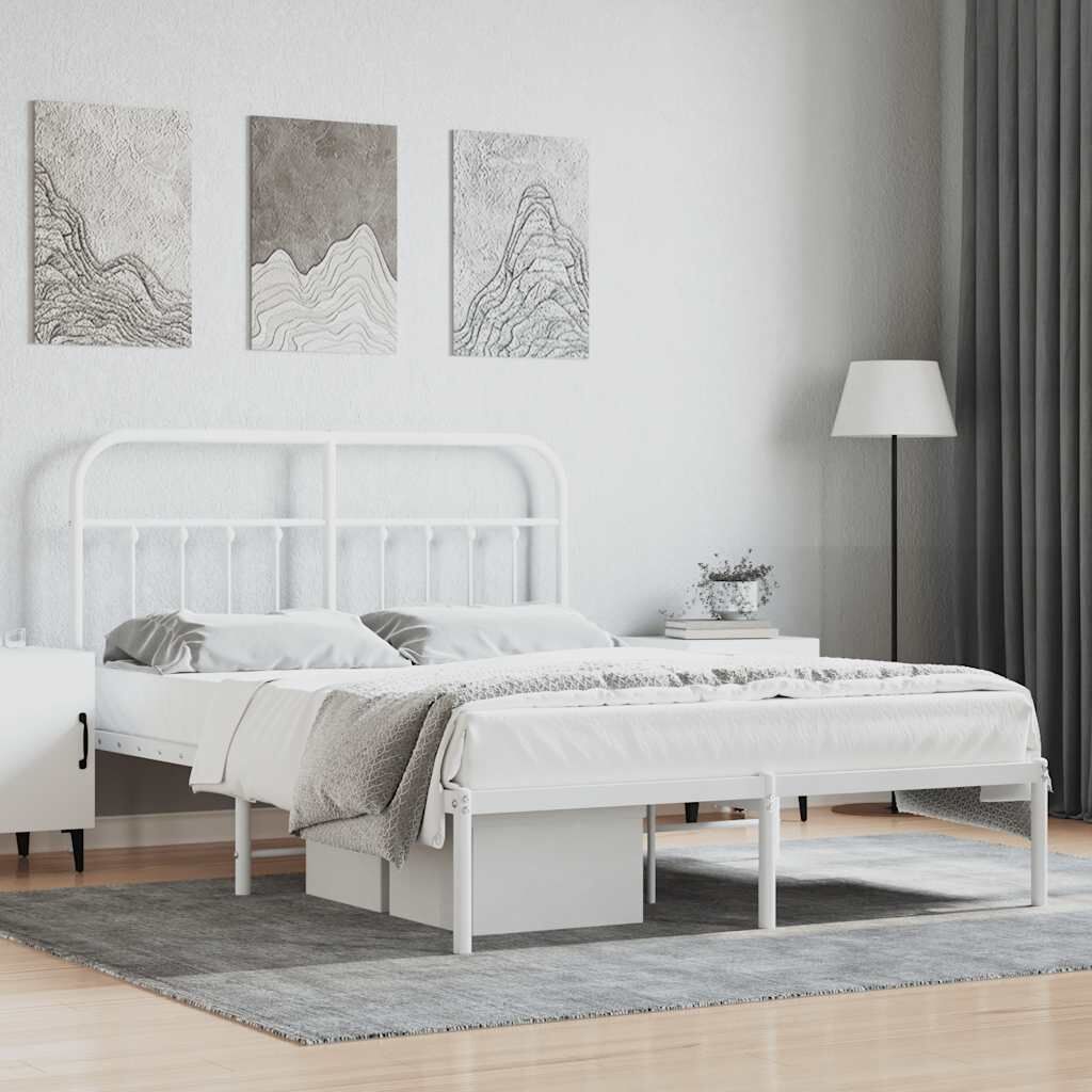 Metal Bed Frame without Mattress with Headboard White 135x190 cm Metal Bed Frame without Mattress with Headboard White 135x190 cm