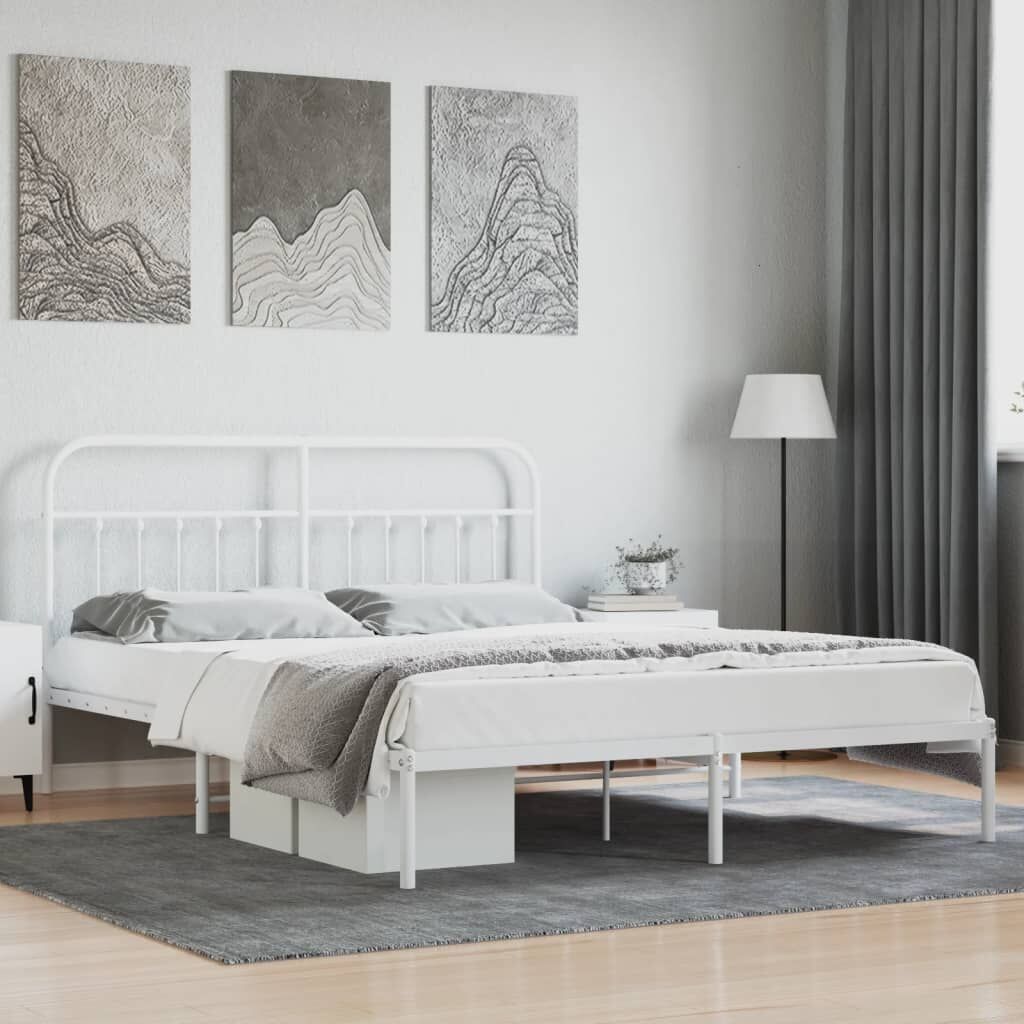 Metal Bed Frame without Mattress with Headboard White 183x203 cm King Metal Bed Frame without Mattress with Headboard White 183x203 cm King