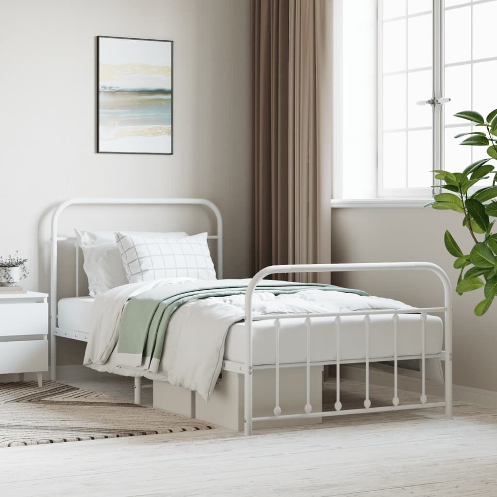 Metal Bed Frame without Mattress with Footboard White 107x203 cm King Single Metal Bed Frame without Mattress with Footboard White 107x203 cm King Single