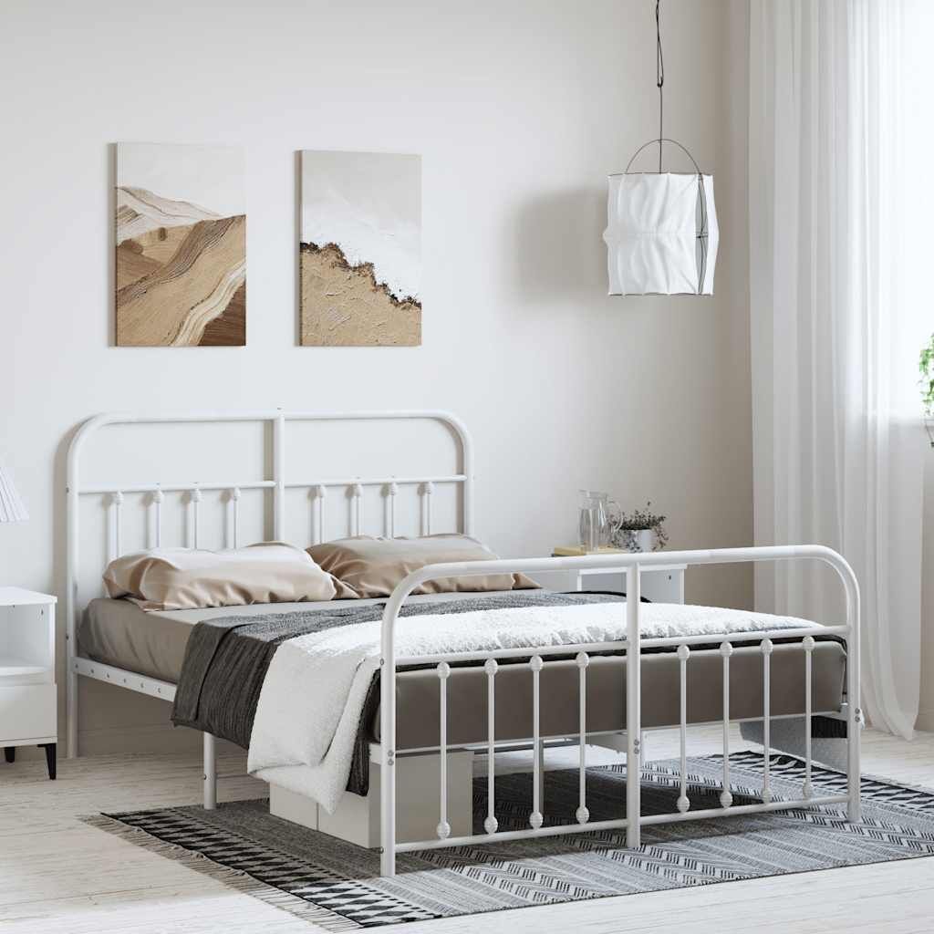 Metal Bed Frame without Mattress with Footboard White 135x190 cm Metal Bed Frame without Mattress with Footboard White 135x190 cm