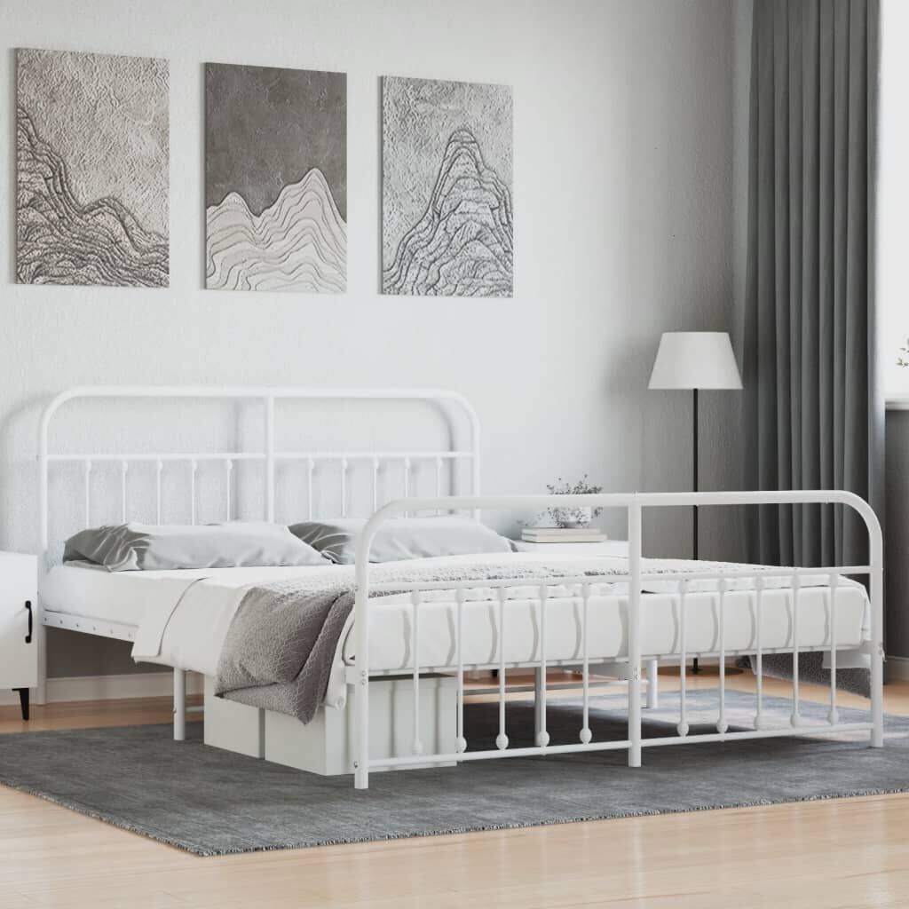Metal Bed Frame without Mattress with Footboard White 183x203 cm King Metal Bed Frame without Mattress with Footboard White 183x203 cm King
