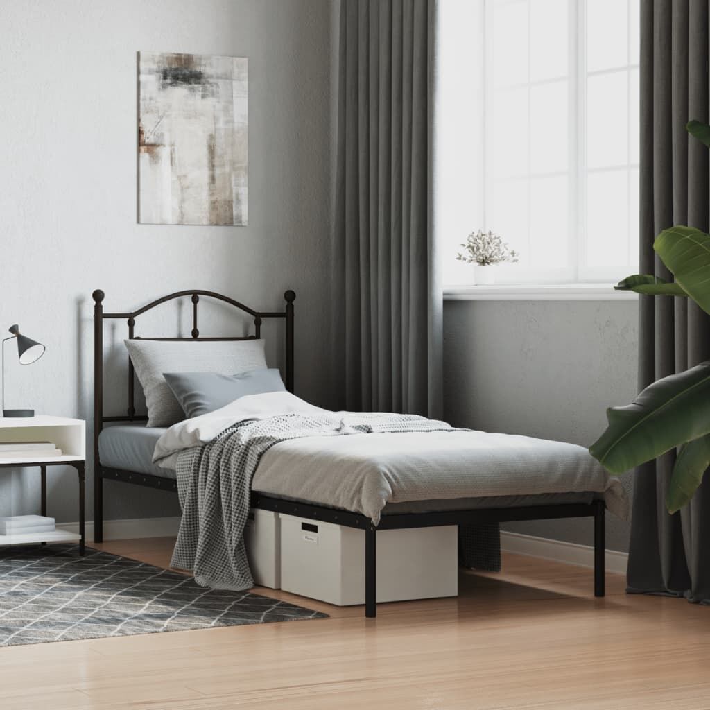 Metal Bed Frame without Mattress with Headboard Black 90x190 cm Metal Bed Frame without Mattress with Headboard Black 90x190 cm