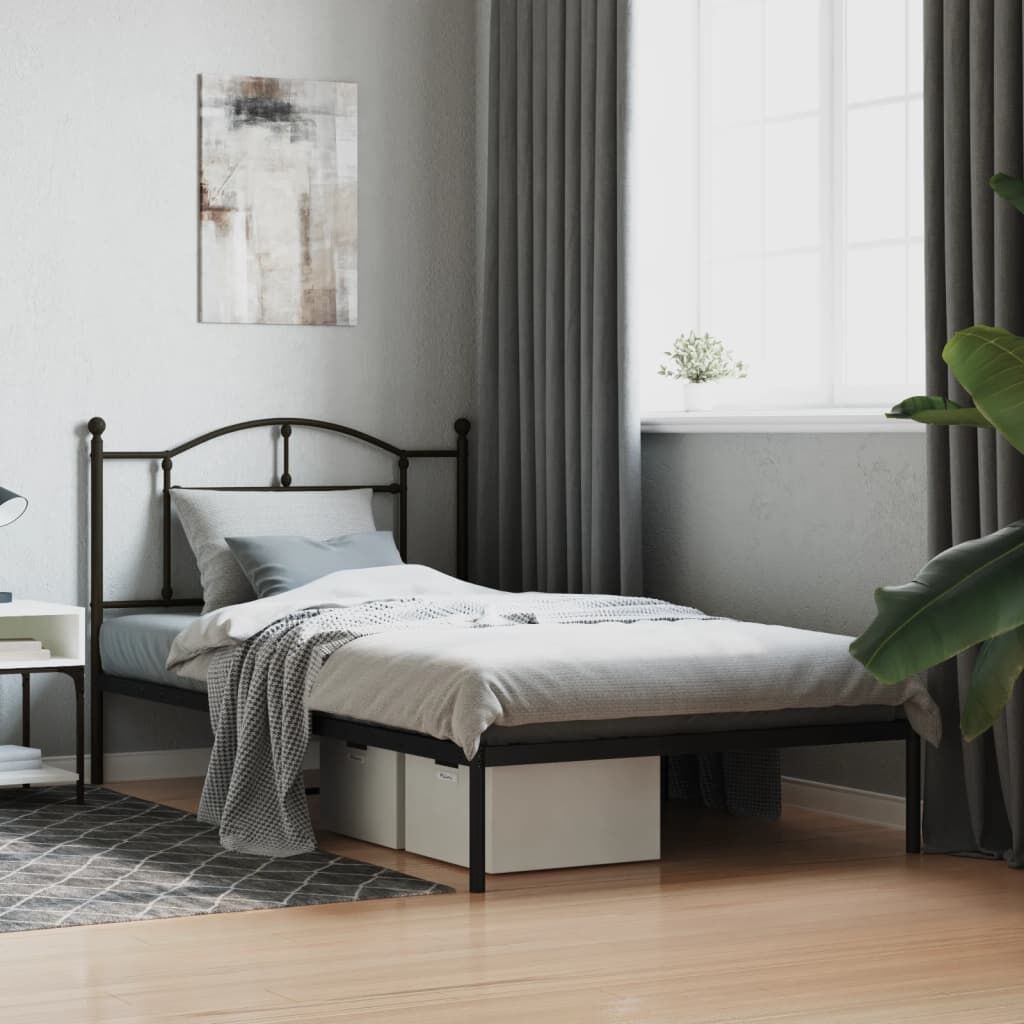 Metal Bed Frame without Mattress with Headboard Black 107x203 cm King Single Metal Bed Frame without Mattress with Headboard Black 107x203 cm King Single