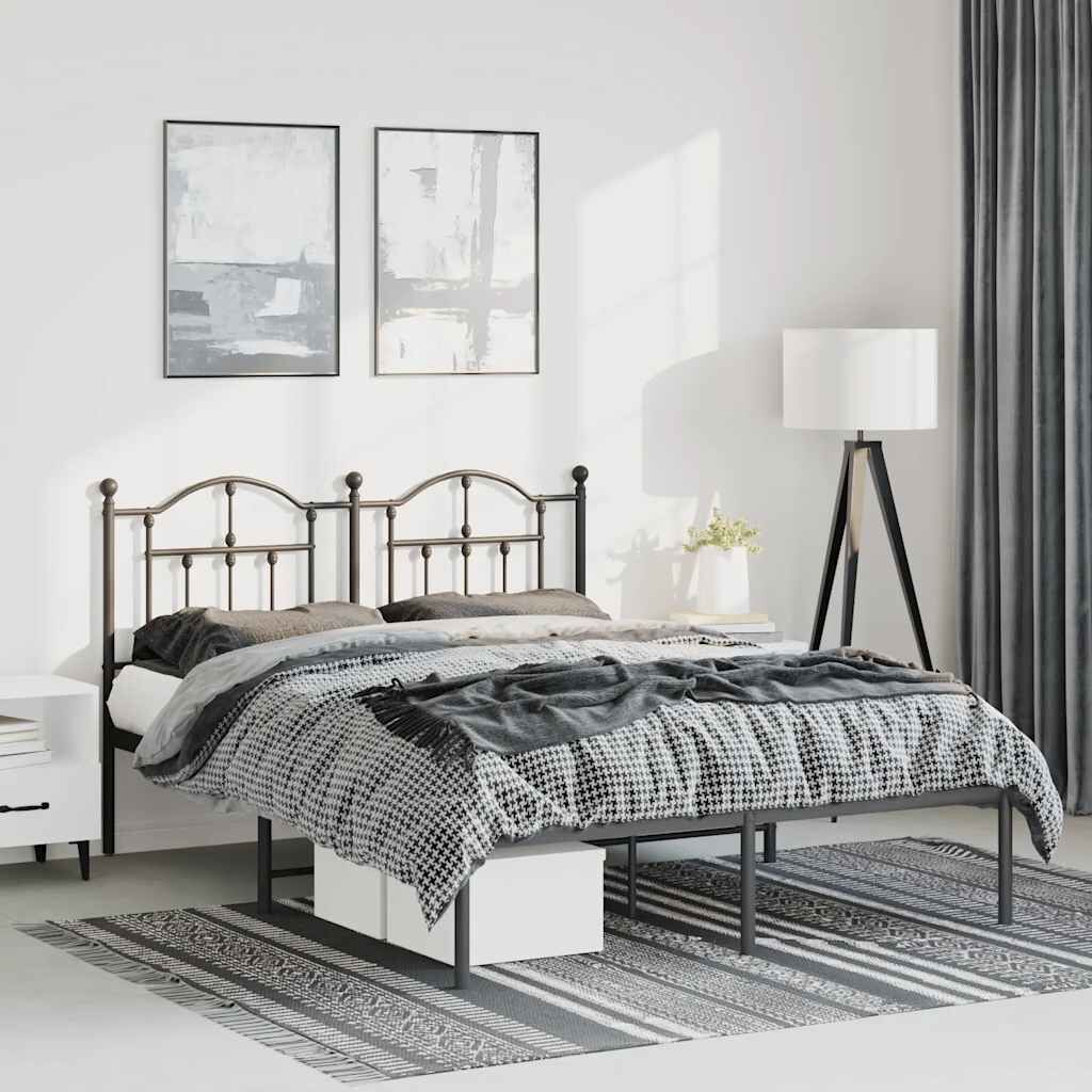 Metal Bed Frame without Mattress with Headboard Black 150x200 cm Metal Bed Frame without Mattress with Headboard Black 150x200 cm