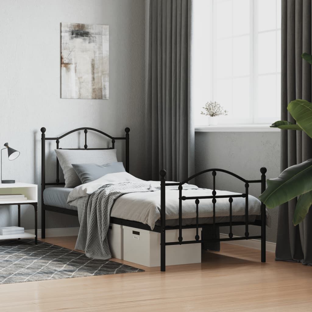 Metal Bed Frame without Mattress with Footboard Black 90x190 cm Metal Bed Frame without Mattress with Footboard Black 90x190 cm