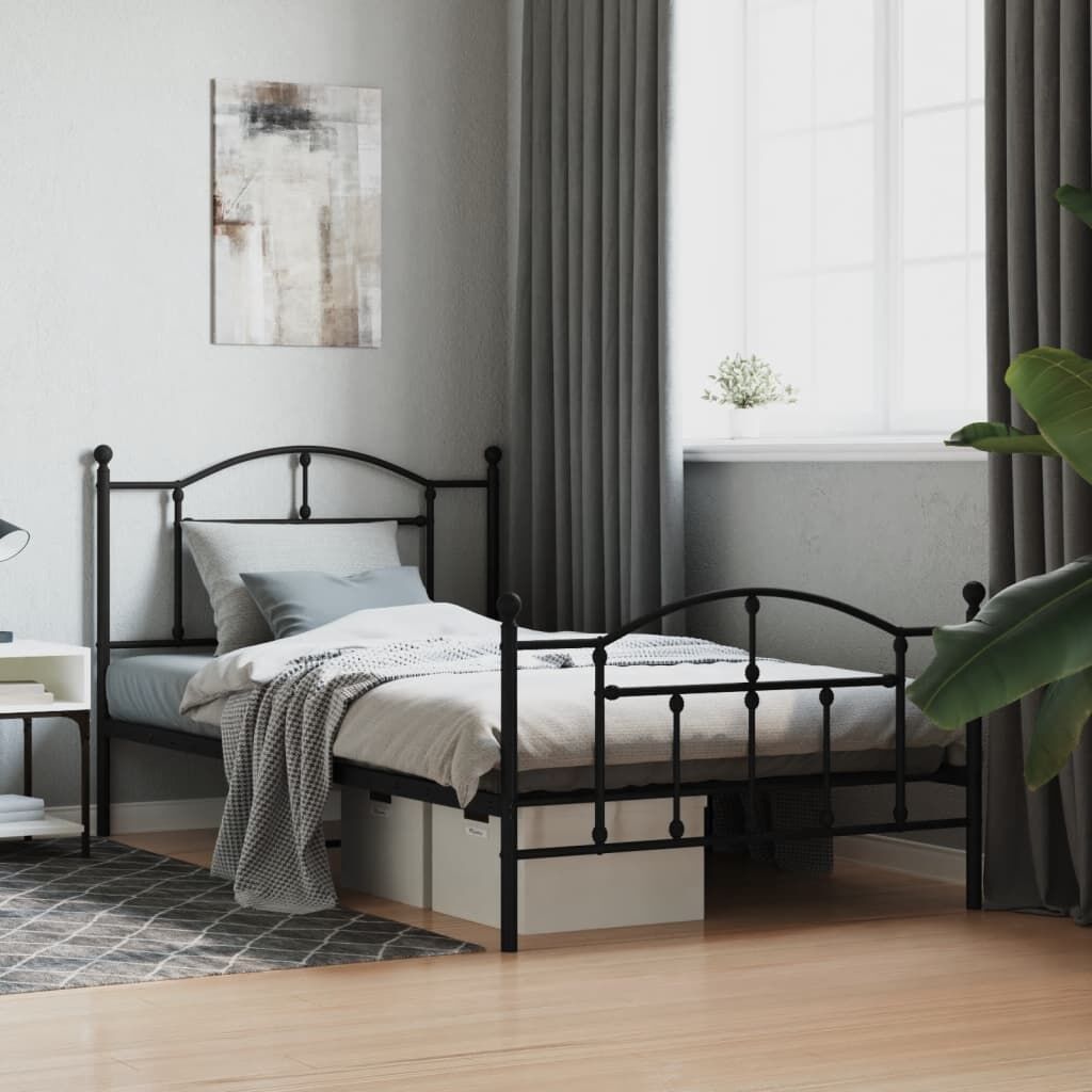 Metal Bed Frame without Mattress with Footboard Black 107x203 cm King Single Metal Bed Frame without Mattress with Footboard Black 107x203 cm King Single