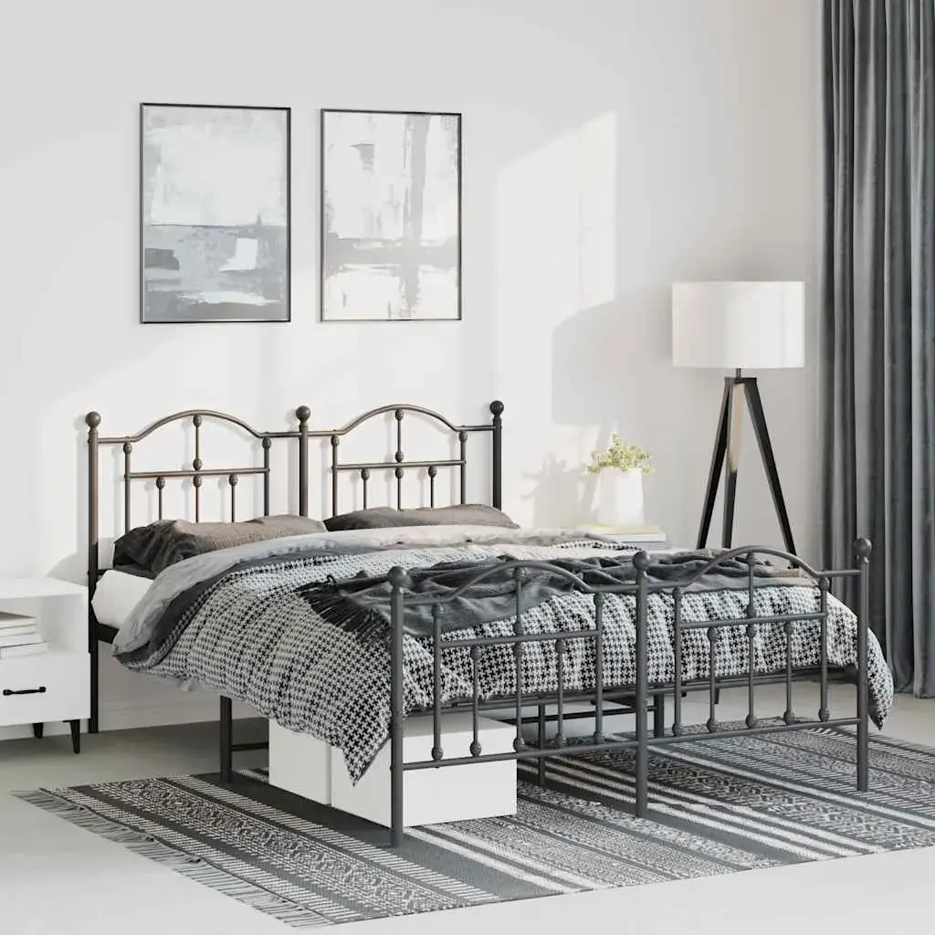Metal Bed Frame without Mattress with Footboard Black 135x190 cm Metal Bed Frame without Mattress with Footboard Black 135x190 cm