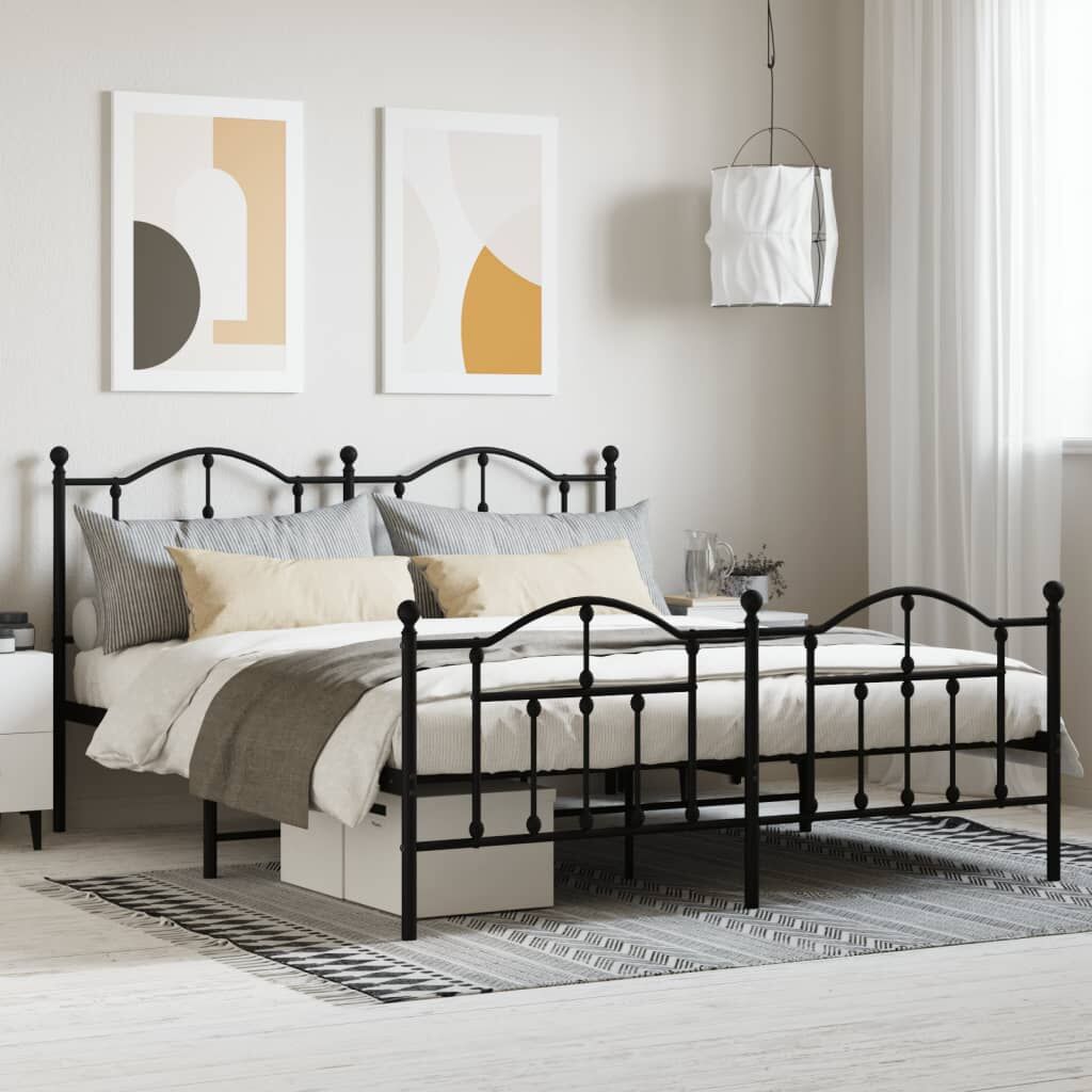 Metal Bed Frame without Mattress with Footboard Black 183x203 cm King Metal Bed Frame without Mattress with Footboard Black 183x203 cm King