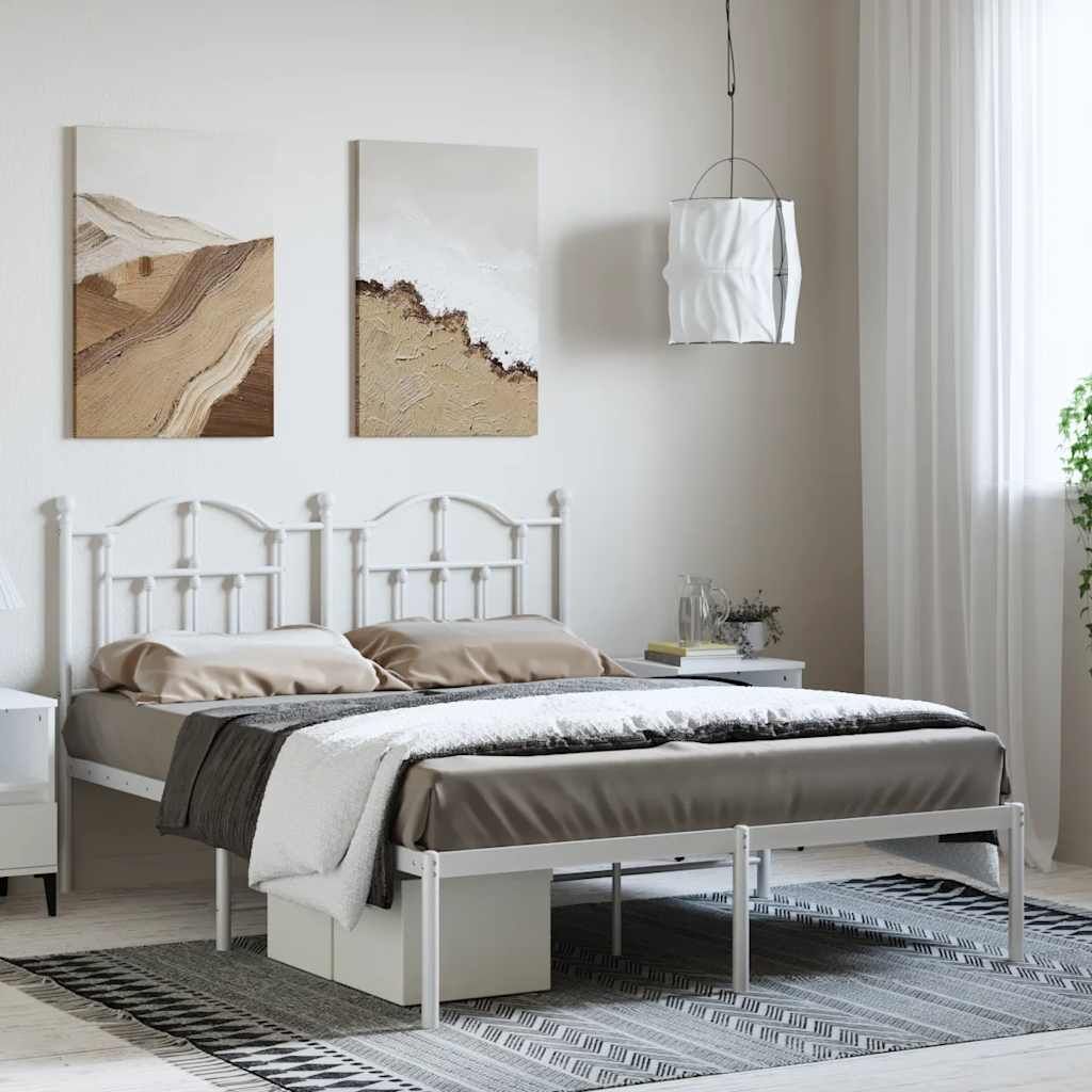 Metal Bed Frame without Mattress with Headboard White 135x190 cm Metal Bed Frame without Mattress with Headboard White 135x190 cm