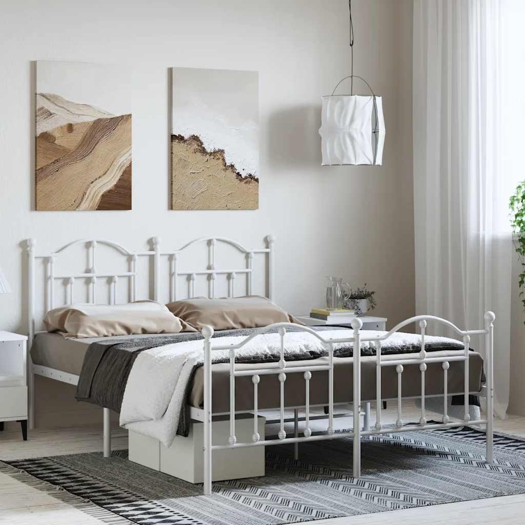 Metal Bed Frame without Mattress with Footboard White 135x190 cm Metal Bed Frame without Mattress with Footboard White 135x190 cm