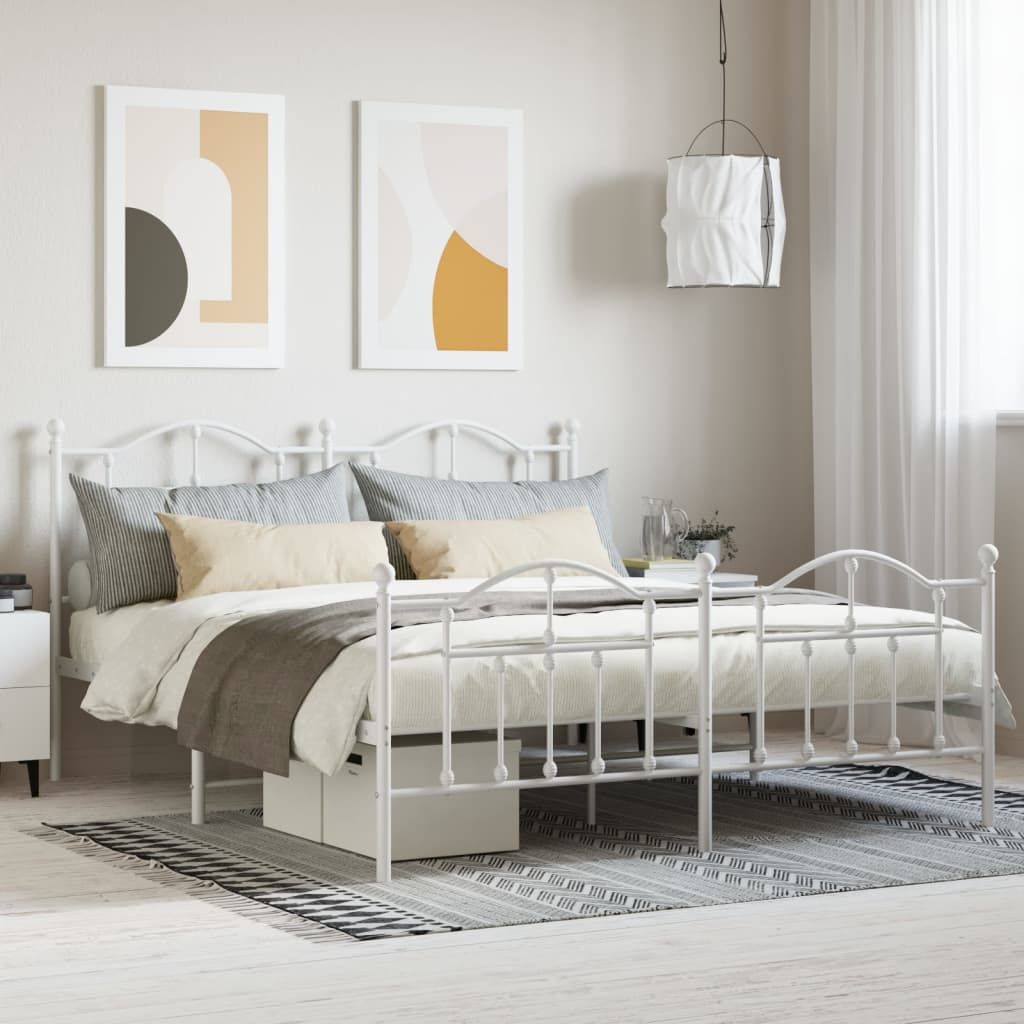 Metal Bed Frame without Mattress with Footboard White 183x203 cm King Metal Bed Frame without Mattress with Footboard White 183x203 cm King