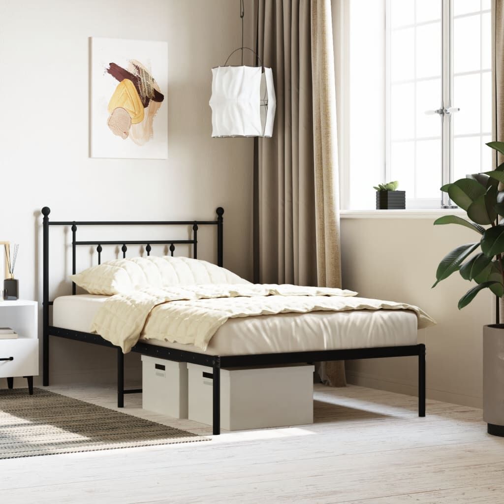Metal Bed Frame without Mattress with Headboard Black 107x203 cm King Single Metal Bed Frame without Mattress with Headboard Black 107x203 cm King Single