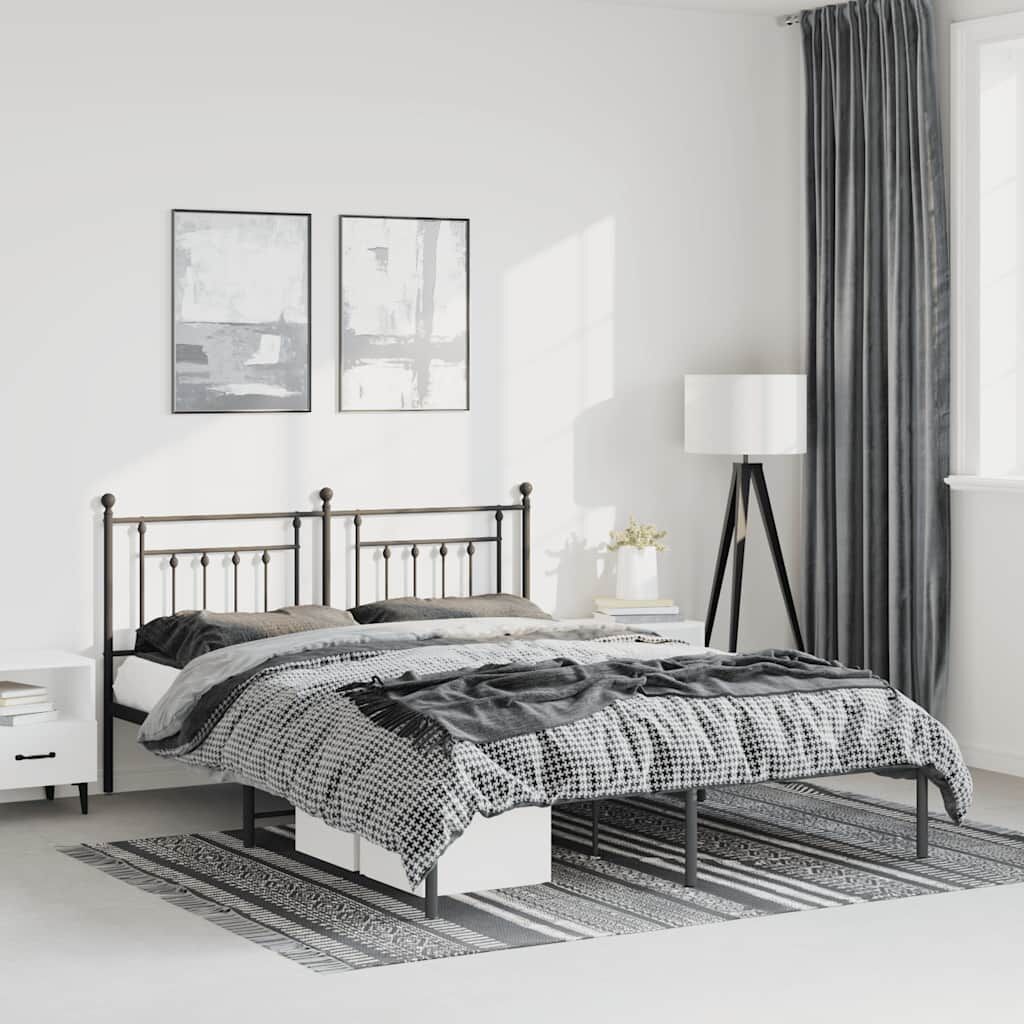 Metal Bed Frame without Mattress with Headboard Black 135x190 cm Metal Bed Frame without Mattress with Headboard Black 135x190 cm