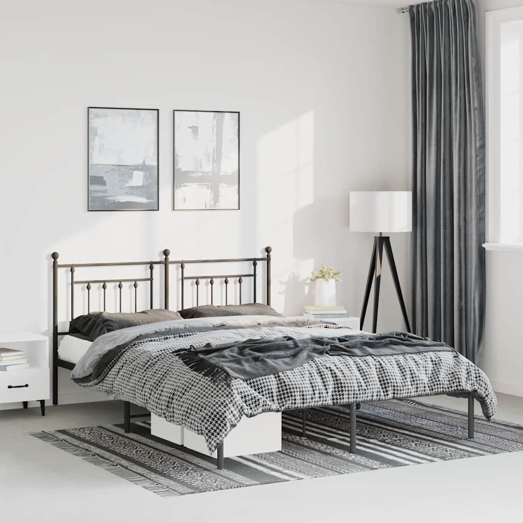 Metal Bed Frame without Mattress with Headboard Black 150x200 cm Metal Bed Frame without Mattress with Headboard Black 150x200 cm