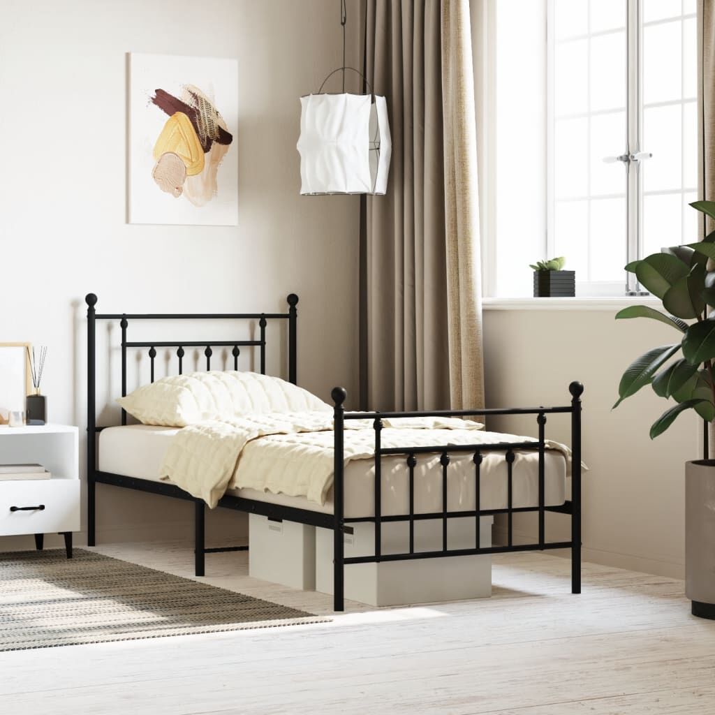 Metal Bed Frame without Mattress with Footboard Black 90x190 cm Metal Bed Frame without Mattress with Footboard Black 90x190 cm