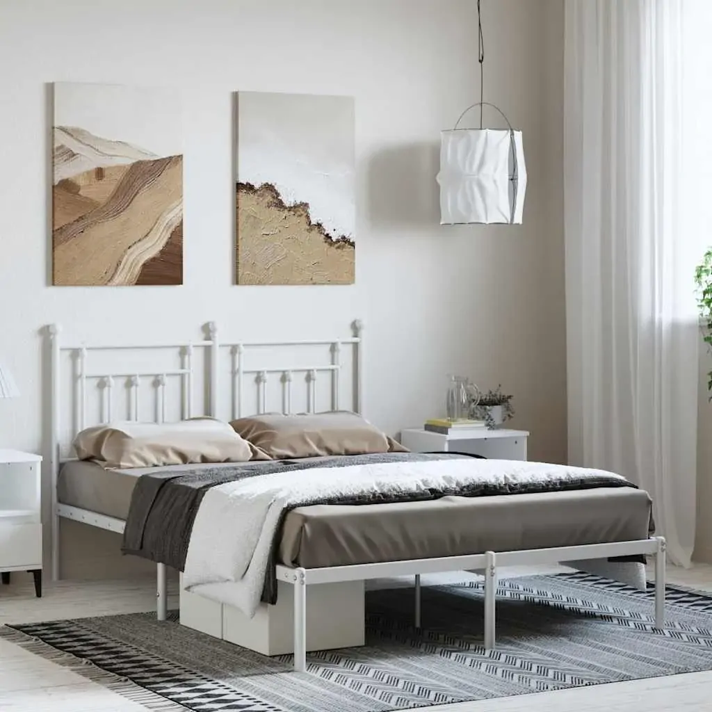 Metal Bed Frame without Mattress with Headboard White 150x200 cm Metal Bed Frame without Mattress with Headboard White 150x200 cm