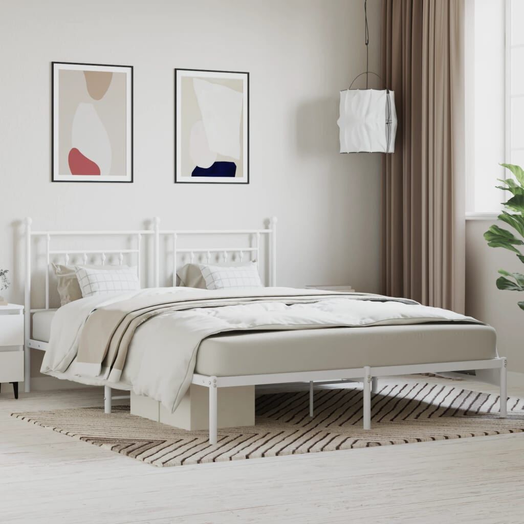 Metal Bed Frame without Mattress with Headboard White 183x203 cm King Metal Bed Frame without Mattress with Headboard White 183x203 cm King