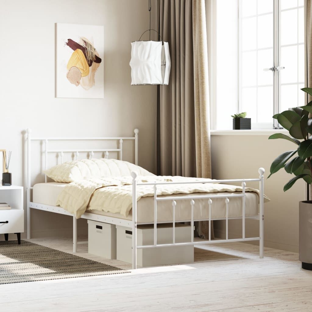 Metal Bed Frame without Mattress with Footboard White 107x203 cm King Single Metal Bed Frame without Mattress with Footboard White 107x203 cm King Single