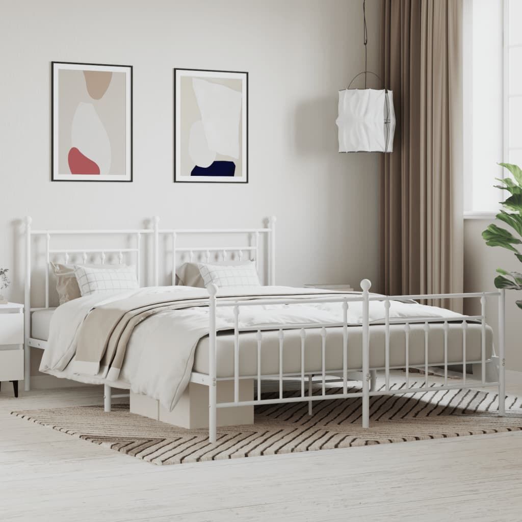 Metal Bed Frame without Mattress with Footboard White 183x203 cm King Metal Bed Frame without Mattress with Footboard White 183x203 cm King