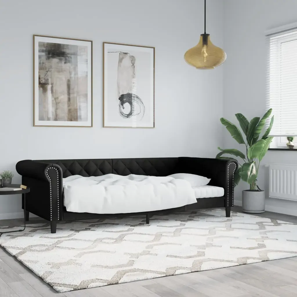 Day Bed without Mattress Black 90x190 cm Faux Leather Day Bed without Mattress Black 90x190 cm Faux Leather