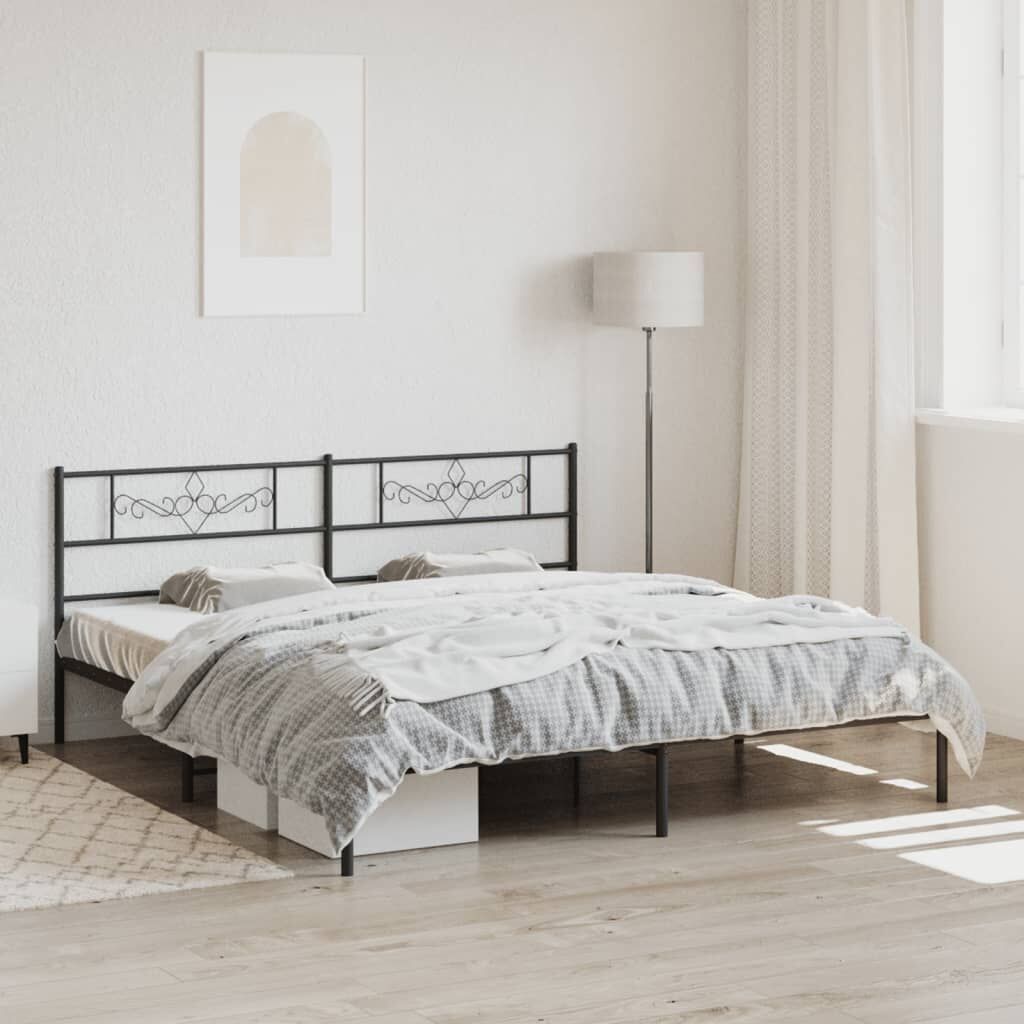 Metal Bed Frame without Mattress with Headboard Black 183x203 cm King Metal Bed Frame without Mattress with Headboard Black 183x203 cm King