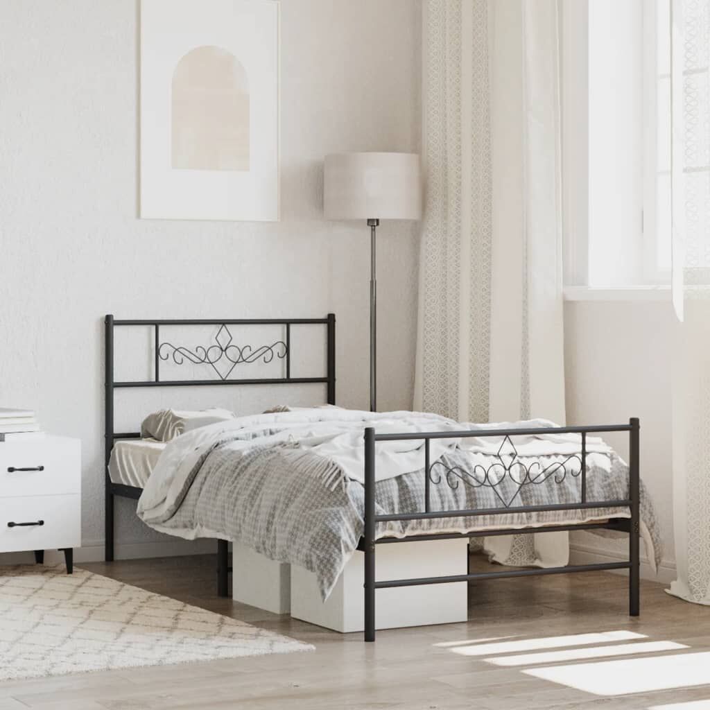 Metal Bed Frame without Mattress with Footboard Black 107x203 cm King Single Metal Bed Frame without Mattress with Footboard Black 107x203 cm King Single