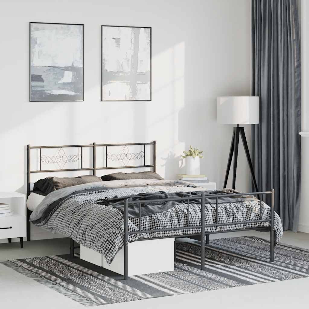 Metal Bed Frame without Mattress with Footboard Black 135x190 cm Metal Bed Frame without Mattress with Footboard Black 135x190 cm