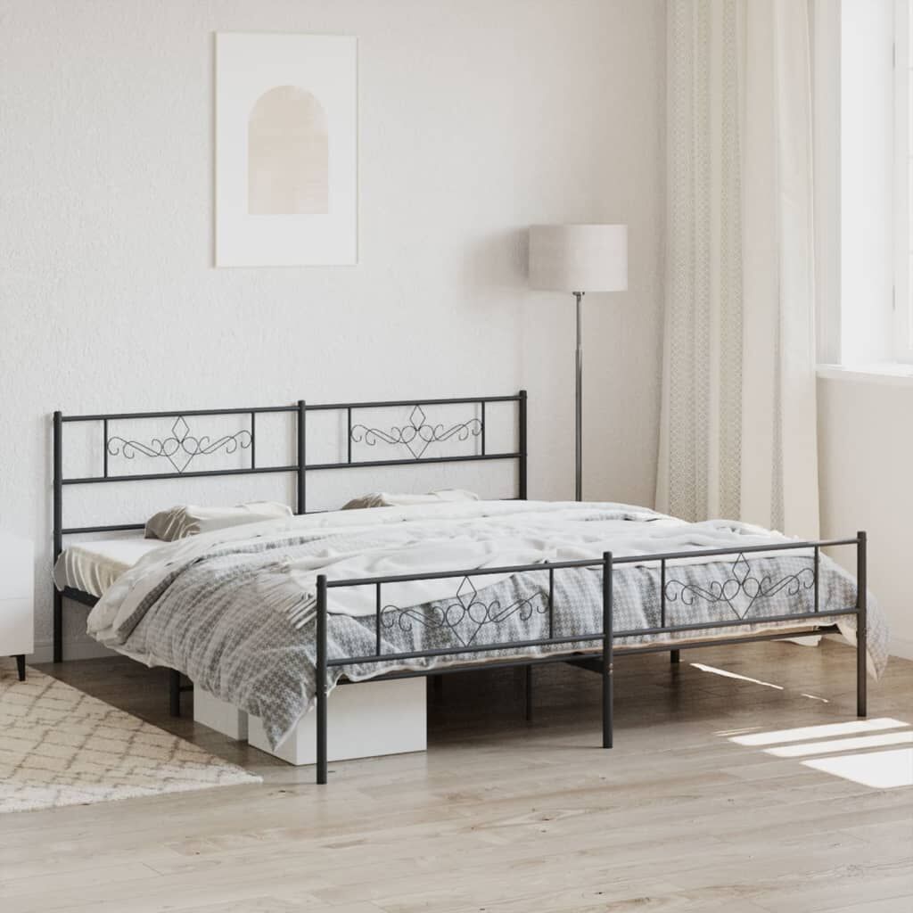 Metal Bed Frame without Mattress with Footboard Black 183x203 cm King Metal Bed Frame without Mattress with Footboard Black 183x203 cm King