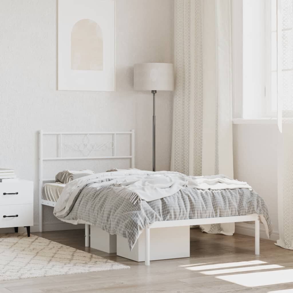 Metal Bed Frame without Mattress with Headboard White 107x203 cm King Single Metal Bed Frame without Mattress with Headboard White 107x203 cm King Single