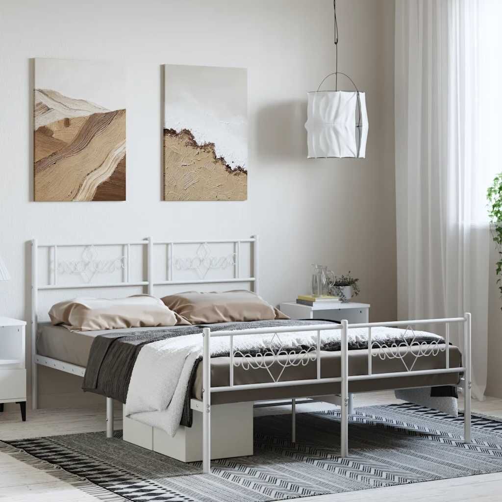 Metal Bed Frame without Mattress with Footboard White 150x200 cm Metal Bed Frame without Mattress with Footboard White 150x200 cm