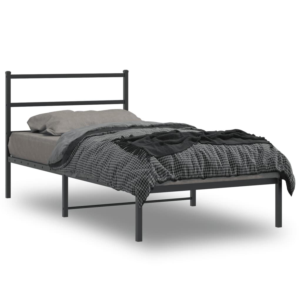 Metal Bed Frame without Mattress with Headboard Black 107x203 cm King Single Metal Bed Frame without Mattress with Headboard Black 107x203 cm King Single