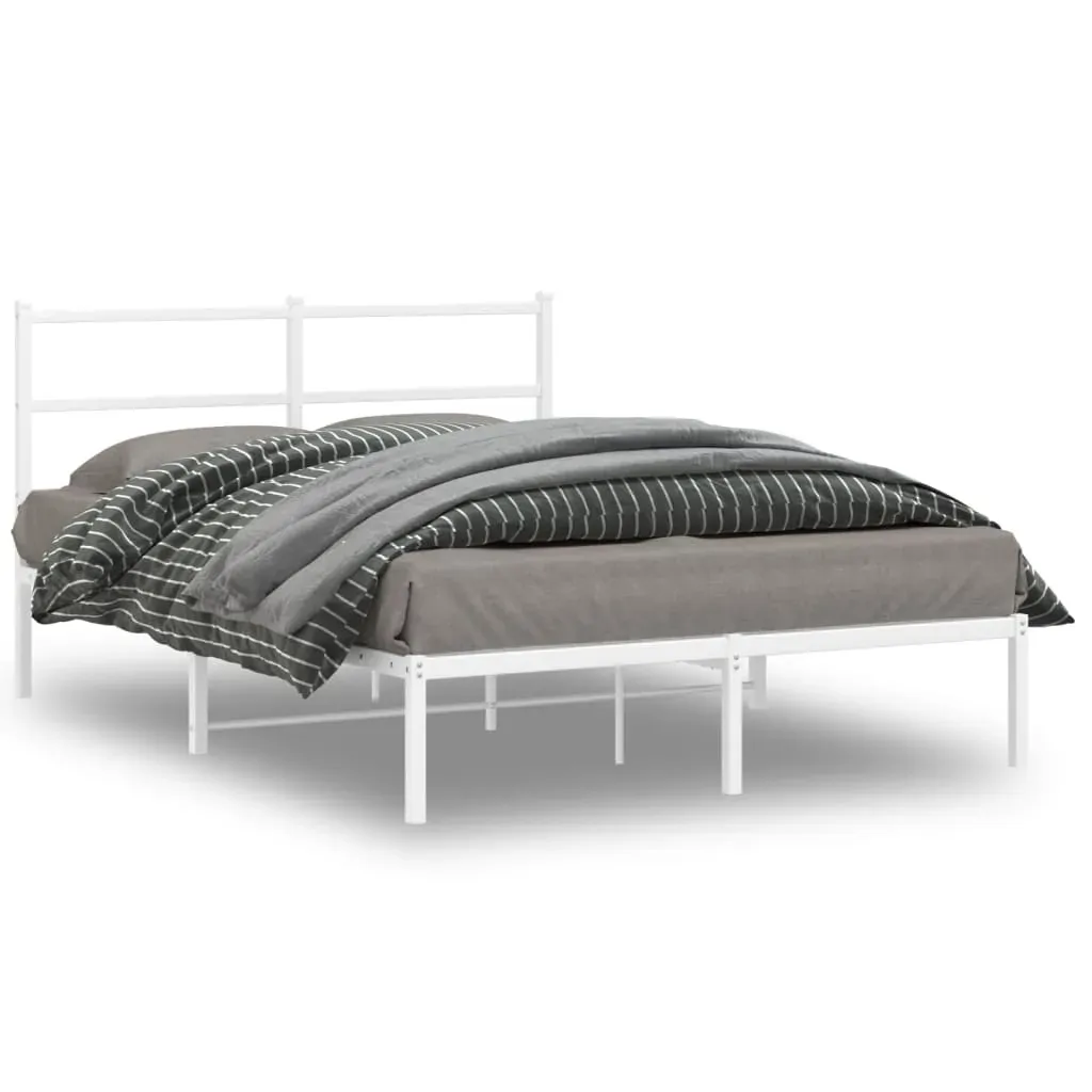 Metal Bed Frame without Mattress with Headboard White 135x190 cm Metal Bed Frame without Mattress with Headboard White 135x190 cm