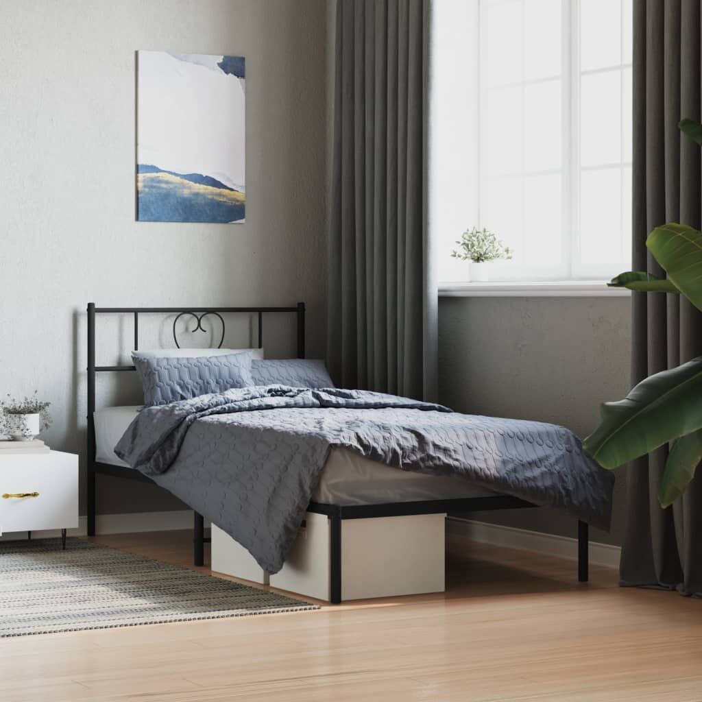 Metal Bed Frame without Mattress with Headboard Black 107x203 cm King Single Metal Bed Frame without Mattress with Headboard Black 107x203 cm King Single