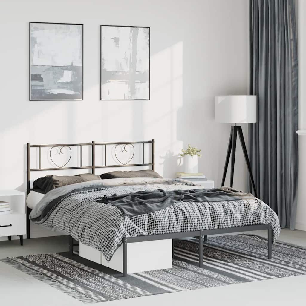 Metal Bed Frame without Mattress with Headboard Black 135x190 cm Metal Bed Frame without Mattress with Headboard Black 135x190 cm