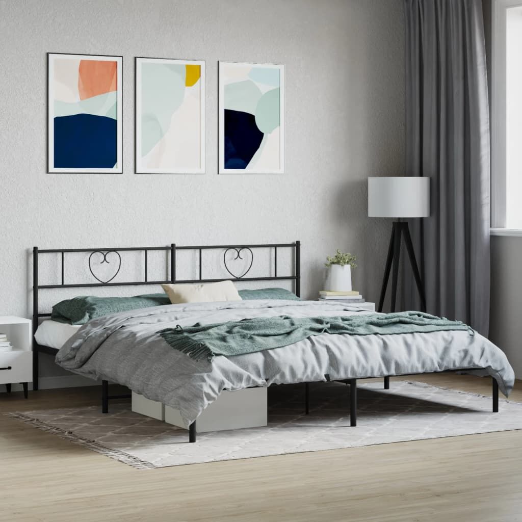 Metal Bed Frame without Mattress with Headboard Black 183x203 cm King Metal Bed Frame without Mattress with Headboard Black 183x203 cm King