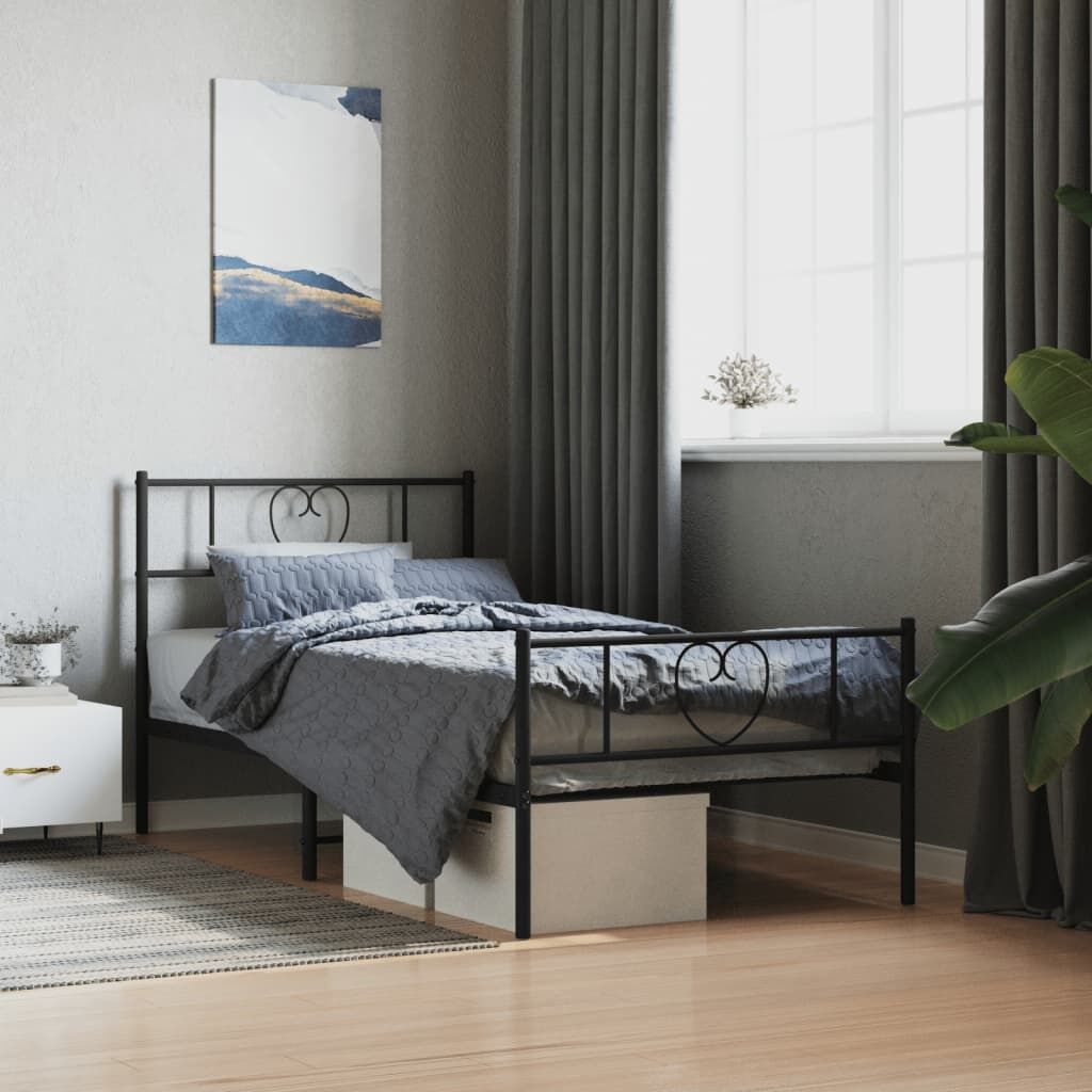 Metal Bed Frame without Mattress with Footboard Black 90x190 cm Metal Bed Frame without Mattress with Footboard Black 90x190 cm