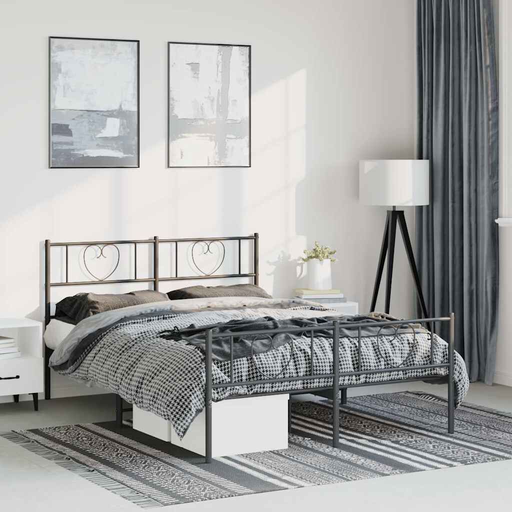 Metal Bed Frame without Mattress with Footboard Black 150x200 cm Metal Bed Frame without Mattress with Footboard Black 150x200 cm