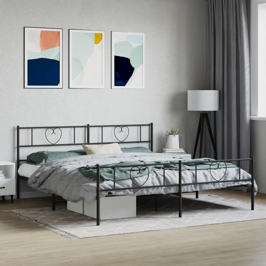 Metal Bed Frame without Mattress with Footboard Black 183x203 cm King Metal Bed Frame without Mattress with Footboard Black 183x203 cm King