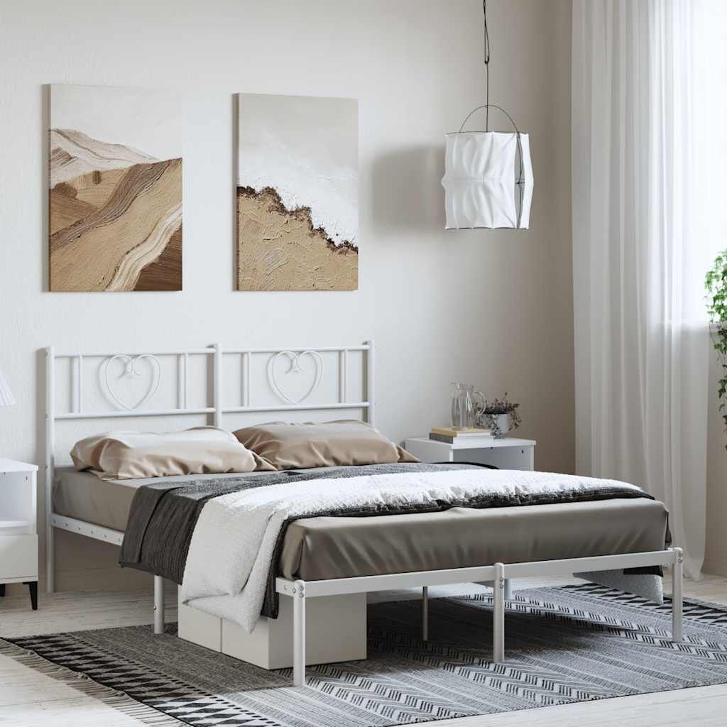 Metal Bed Frame without Mattress with Headboard White 135x190 cm Metal Bed Frame without Mattress with Headboard White 135x190 cm