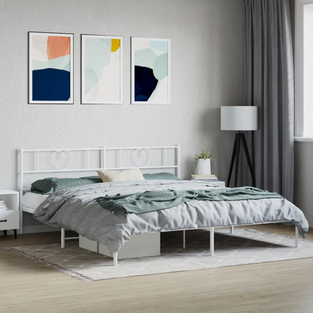 Metal Bed Frame without Mattress with Headboard White 183x203 cm King Metal Bed Frame without Mattress with Headboard White 183x203 cm King